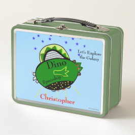 Green Dinosaur Spaceship Brown Eyes Stars