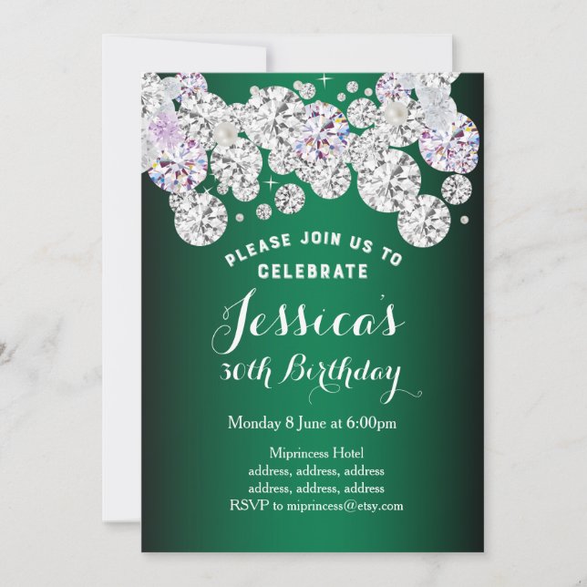 GREEN elegante diamante, invitación para el cumple (Anverso)