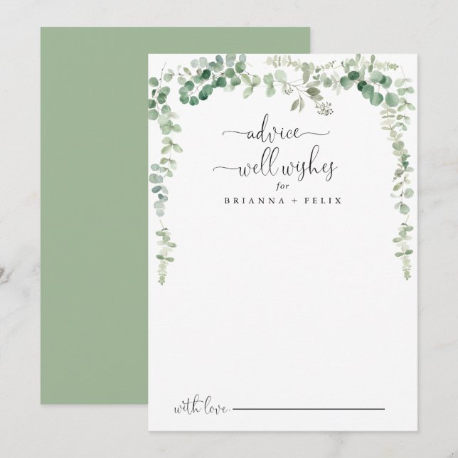 Green Eucalyptus Boda Tarjeta de Consejos para los (Anverso / Reverso)