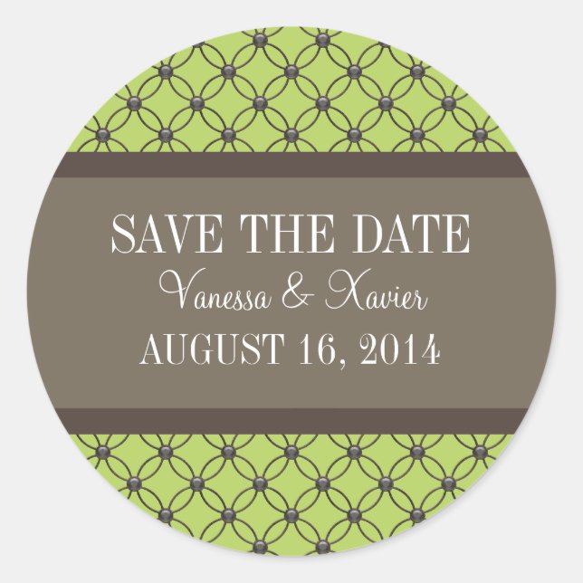 Green Fancy Lattice Save the Date Pegatinas (Anverso)