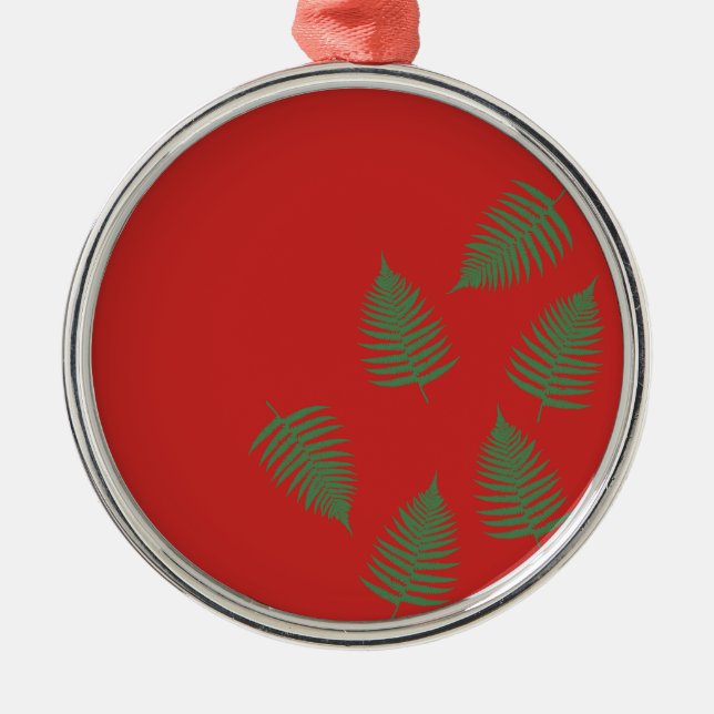 Green Fern Lucky Holiday Ornamento rojo (Frente)