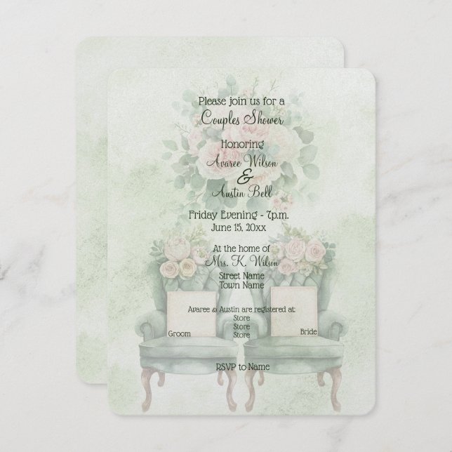 Green Floral Couples Shower  (Anverso / Reverso)