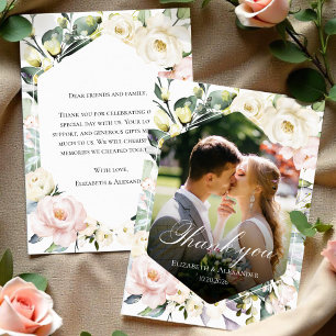 Green Floral Frame Photo Boda Gracias Tarjeta