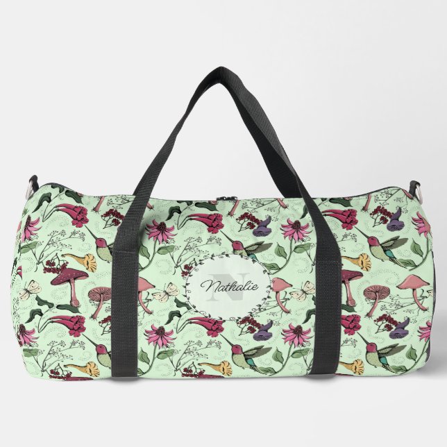 Green Floral Hummingbird Naturaleza Deportes Bolsa (Anverso)