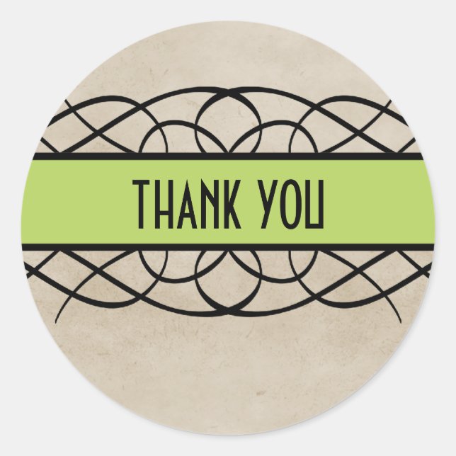 Green Flourish Border Gracias Pegatinas (Anverso)