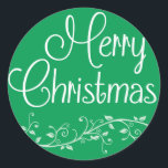 Green Flourish Merry Christmas Pegatina<br><div class="desc">Un lindo pegatina de Feliz Navidad con un florido verde claro; úsalo para enviar tus saludos de Navidad o como etiqueta de Navidad.</div>