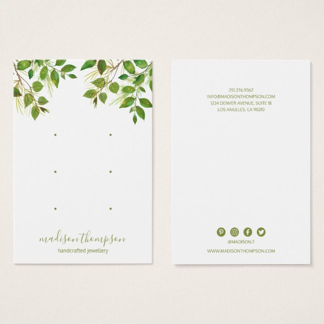 Green Foliage Jewelry 3 Hole Earring Display (Anverso y reverso)