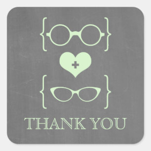 Green Geeky Glasses Chalkboard Gracias Pegatinas