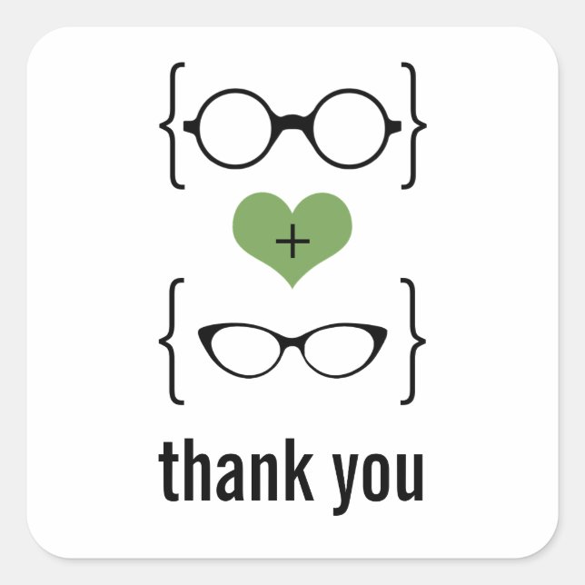 Green Geeky Glasses Gracias Pegatinas (Anverso)