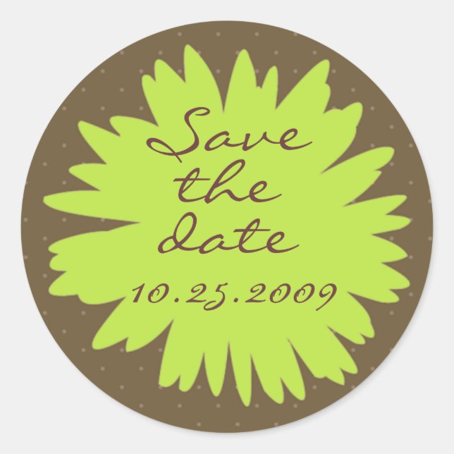 Green Gerbera on Brown Save the Date Pegatina (Anverso)