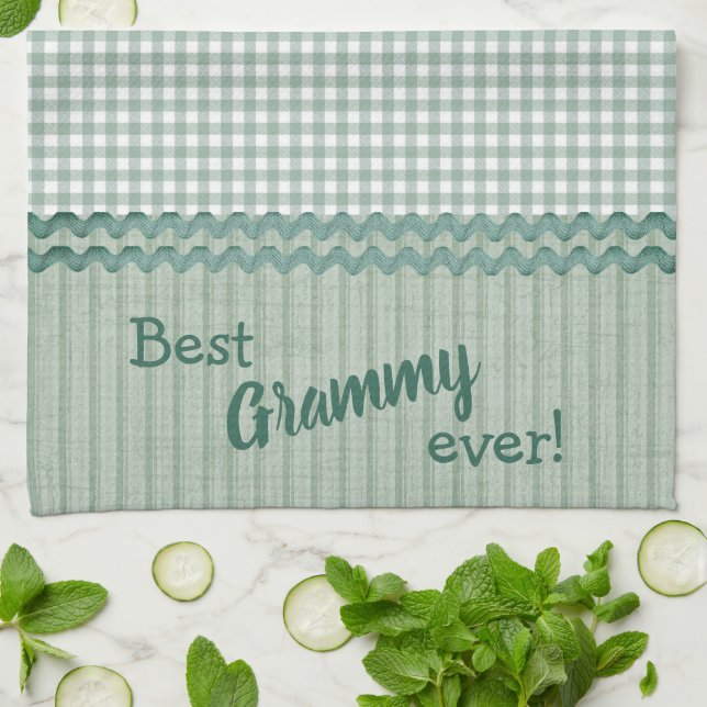 Green Gingham Check y Stripes Kitchen Toallas (Doblado)