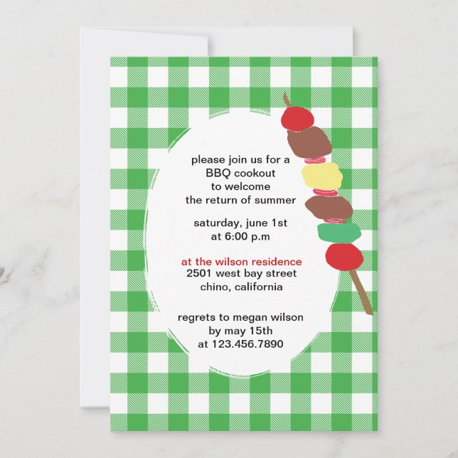 Green Gingham - invitaciones del partido bbq (Anverso)