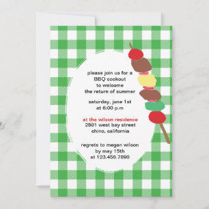 Green Gingham - invitaciones del partido bbq