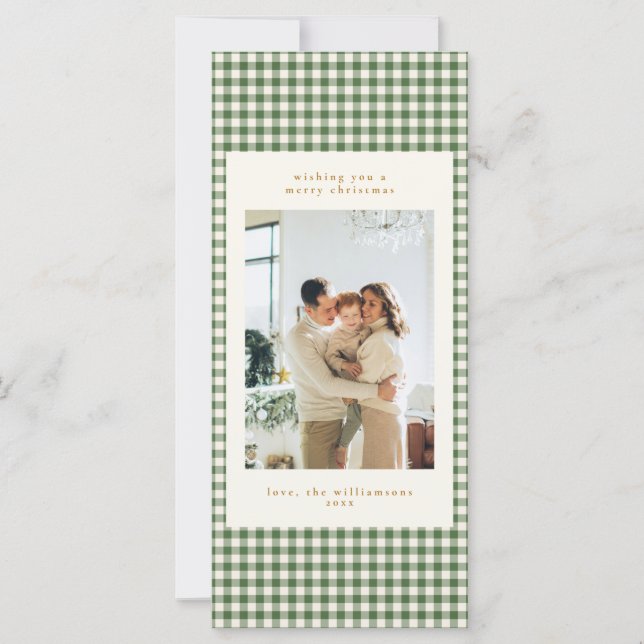 Green Gingham Modern Merry Christmas Tall Card (Anverso)