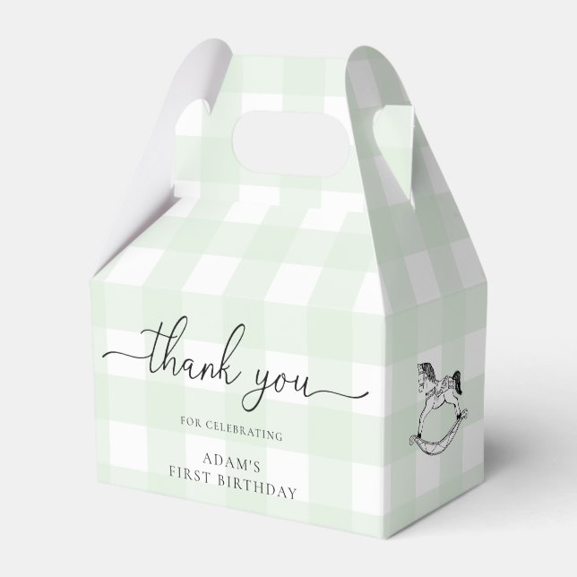 Green Gingham Rocking Horse Gracias Caja De Favor (Front Side)