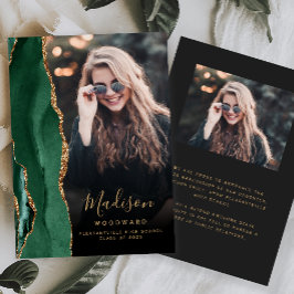 Green Gold Agate Dark Photo Grad Invitación