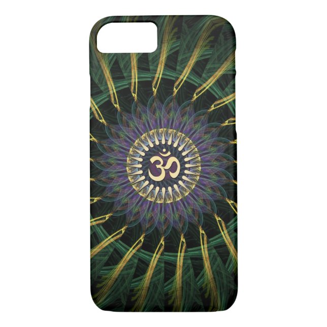 Green Gold Aum Swirl New Age iPhone 7 Funda (Reverso)