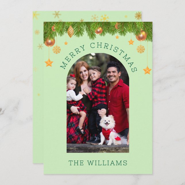 Green & Gold Feliz Navidad Personalizado One Photo (Anverso / Reverso)