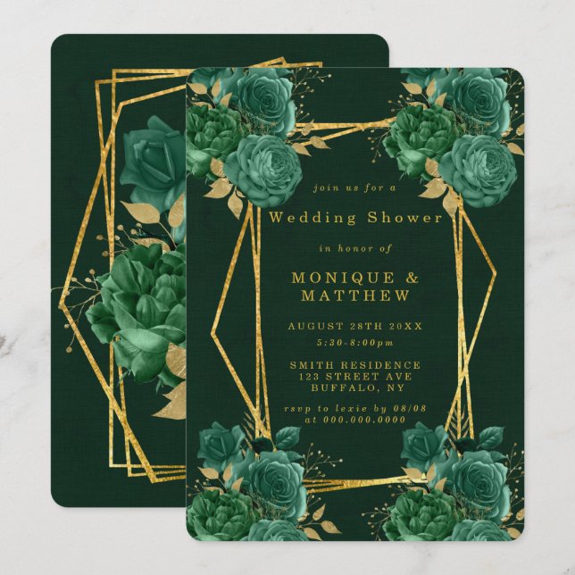 Green Gold Geometric Floral Wedding Shower (Anverso / Reverso)