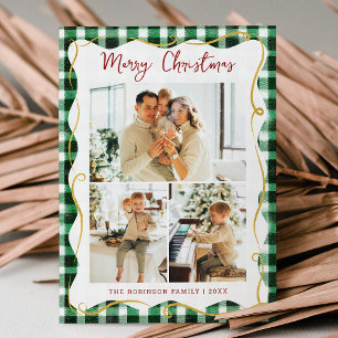 Green Gold Gingham Pattern Feliz Navidad 3 Foto