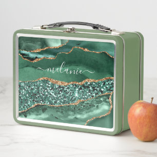 Green Gold Metalizado Lunch Box con nombre persona