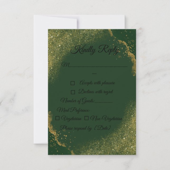 Green & Gold Spark Wedding RSVP Card (Anverso)