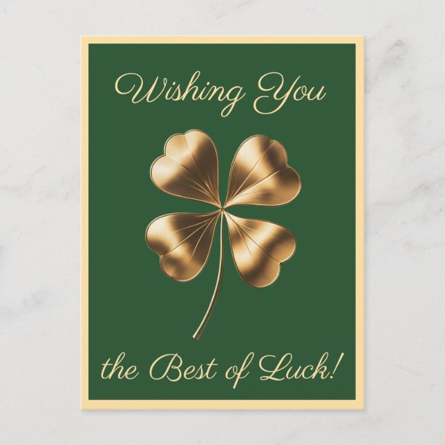 Green Golden Four Leaf Clover Buena Postales de Su (Anverso)