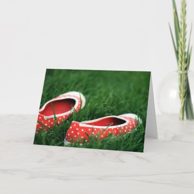 Green Grass Red Polka Dot Photo Note Tarjeta de cu (Anverso)