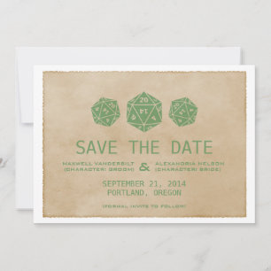 Green Grunge D20 Dice Gamer Guardar la invitación