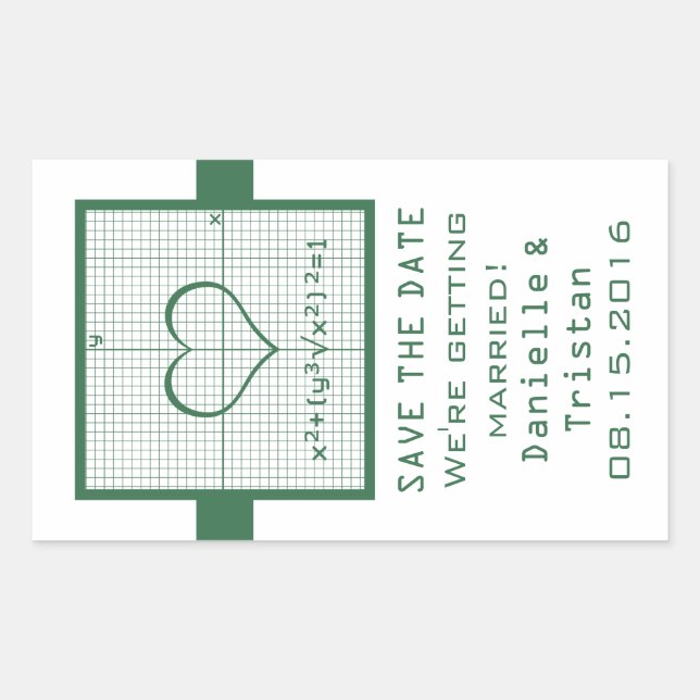 Green Heart Math Graph Save the Date Pegatinas (Anverso)