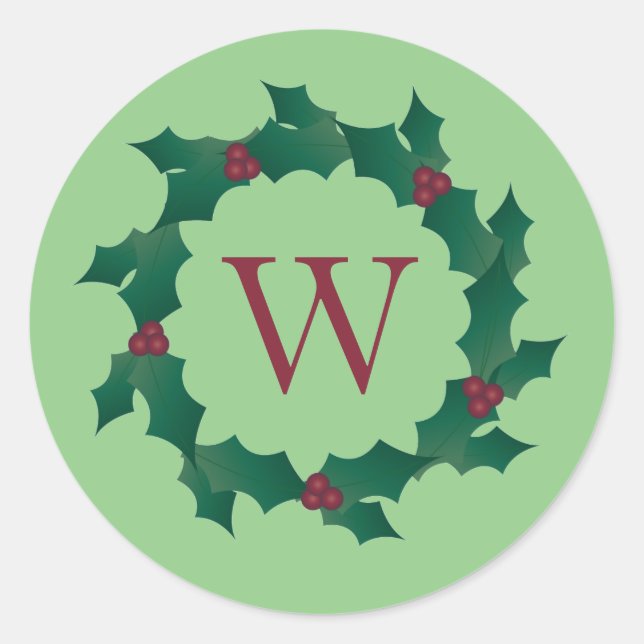 Green Holly Wreath Christmas Sticker Sello para so (Anverso)