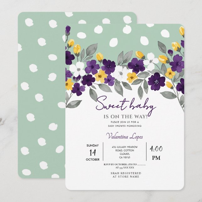 Green | Invitación a Baby Shower de flores colorid (Anverso / Reverso)