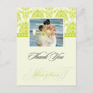 Green + Ivory Damask Gracias Postales de fotos,