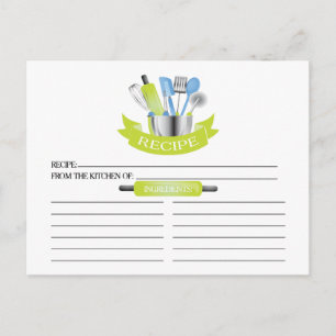 Green Kitchen Tools Bridal Shower Recipe Tarjetas 