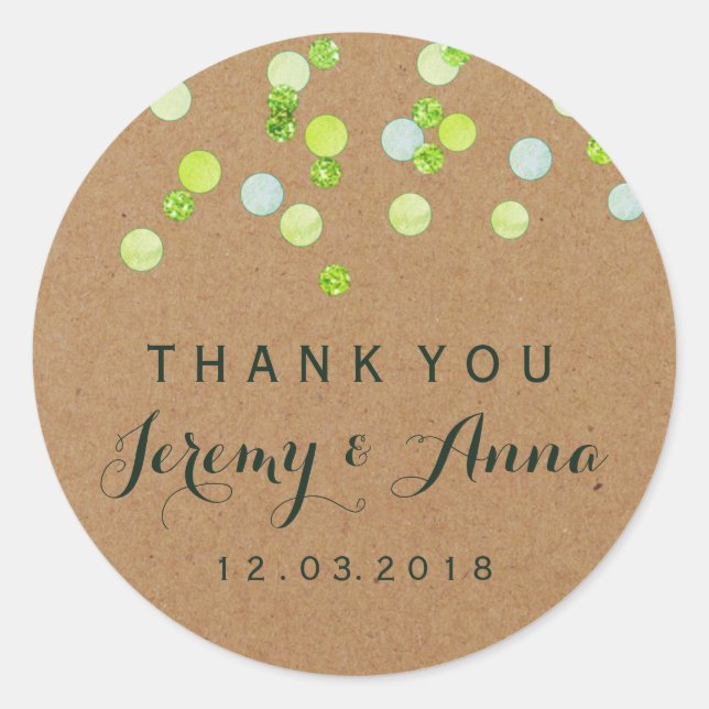 Green Kraft Confetti Gracias a la etiqueta moderna (Anverso)
