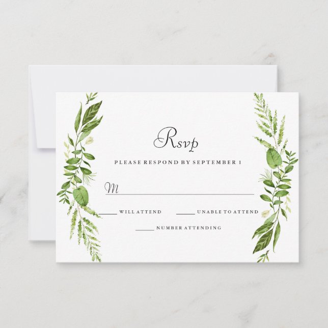 Green Leaf Elegant Wedding RSVP (Anverso)