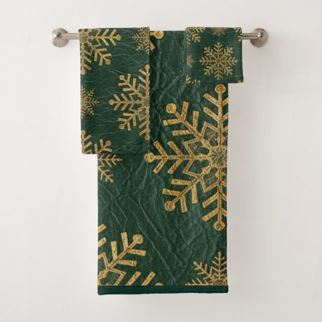 Green Leather Tooled with Gold Snowflakes Initials (In situ)
