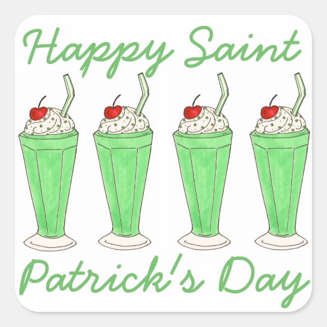 Green Milkshake Happy St. Patrick's Day Pegatinas (Anverso)