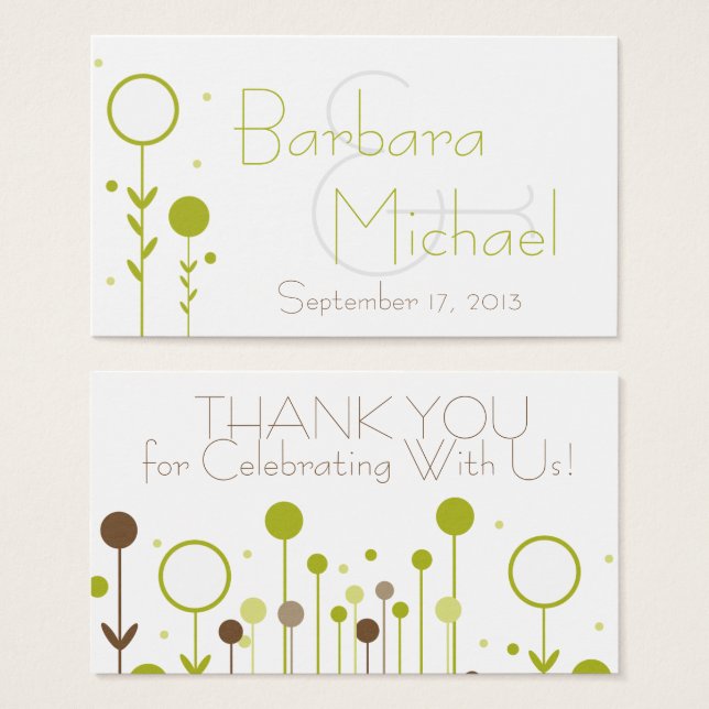 Green Modern Floral Dot Simple Wedding Favor Etiqu (Anverso y reverso)
