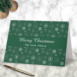 Green Modern Snowflakes Feliz Tarjeta de Navidad