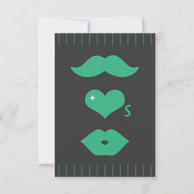 Green Mustache Wedding RSVP (Anverso)
