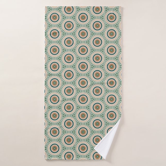 Green Orange And Blue Boho Chic Circle Pattern (Toalla de baño)
