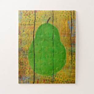 Green Pear Jigsaw Puzzle Fruto Rústico De Madera A