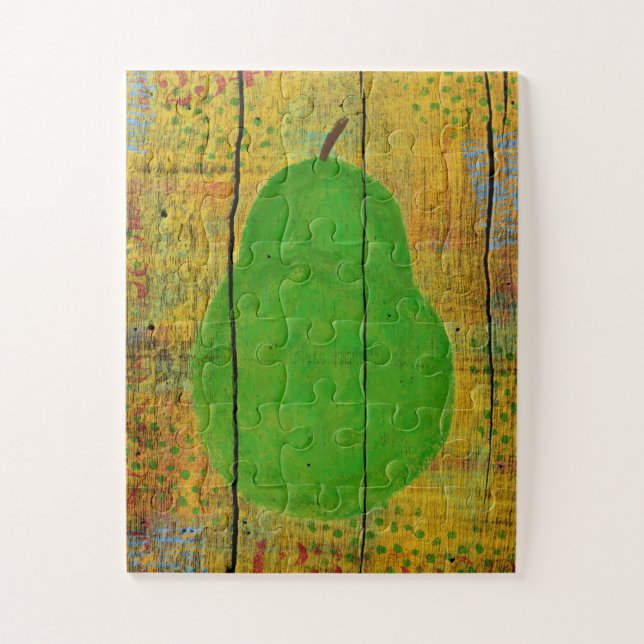 Green Pear Jigsaw Puzzle Fruto Rústico De Madera A (Vertical)