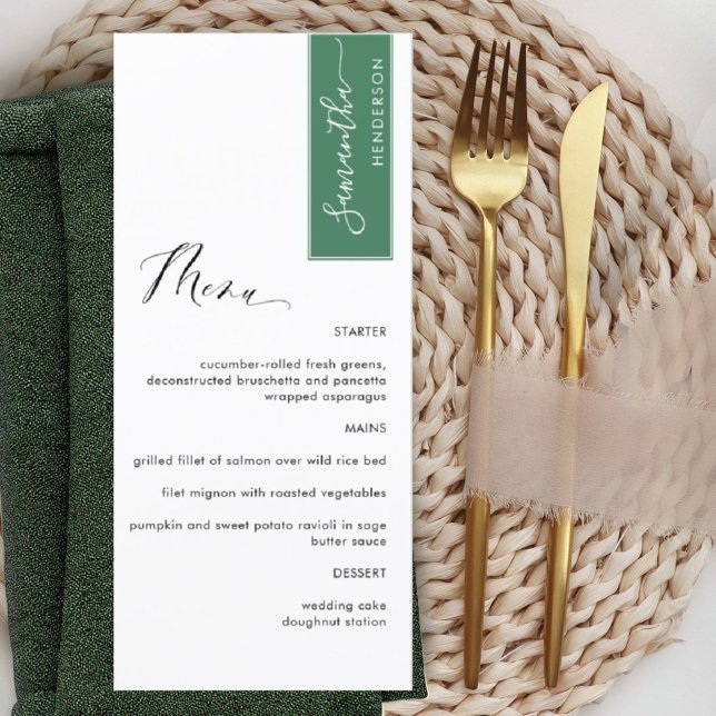 Green Personalized with Guest Name Elegant Menu (Subido por el creador)