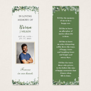 Green Photo Funeral Memorial Bookmark
