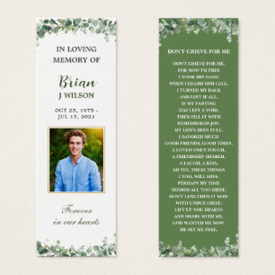 Green Photo Funeral Memorial Bookmark