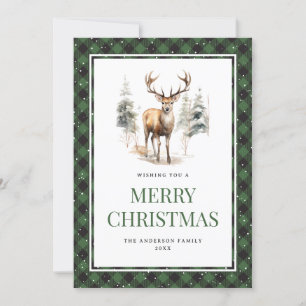 Green Plage Watercolor Deer Nieve Feliz Navidad