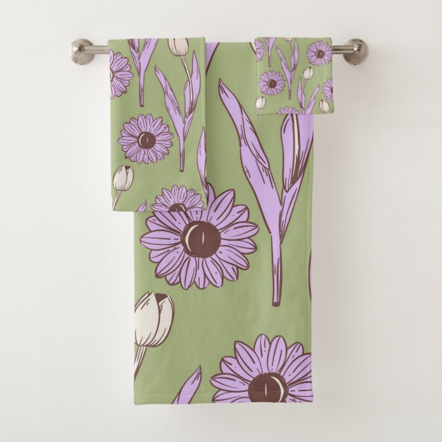 Green Purple Retro Y2K Funky Hippie Flower Pattern (In situ)