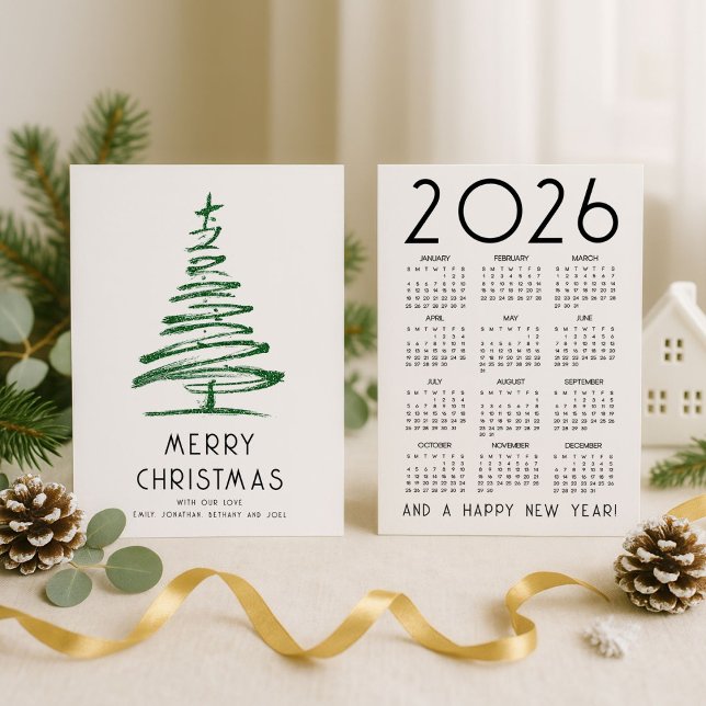 Green Purpurina Tree 2026 Calendario Feliz Navidad (Front and back view)